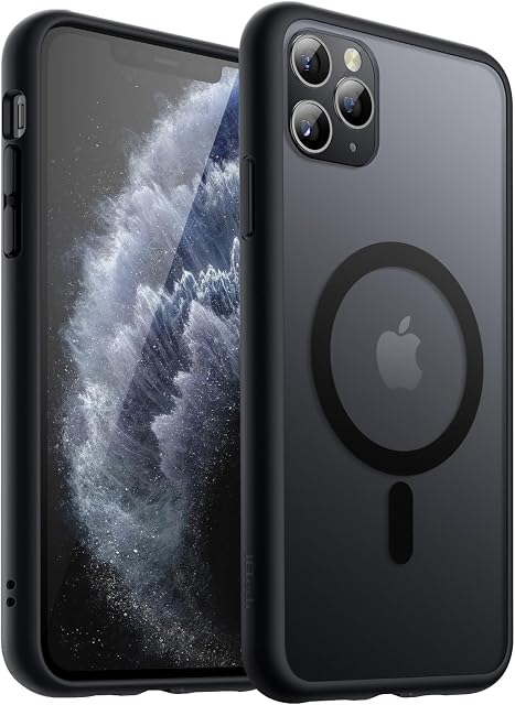 JETech Magnetic Case for iPhone 11 Pro Max 6.5-Inch Compatible with MagSafe, Translucent Matte Back Slim Shockproof Phone Cover (Black)