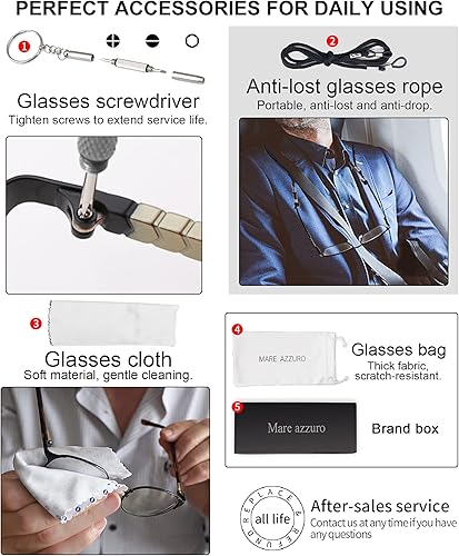 Miniatura 6 de MARE AZZURO Lentes de lectura con bloqueo de luz azul para hombre, tamaño grande, cuadrado, para lectura de computadora, 0 1.00 1.25 1.50 1.75 2.00