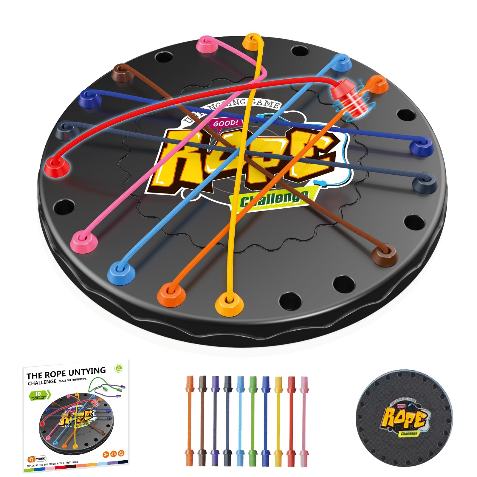 Rope Untangling Puzzle Game, Mini Travel Size Educational Strategy Board Game for Kids & Adults, Family Travel Party Games with Multi-Level Challenges, Gifts for All Ages（Manual on Box）