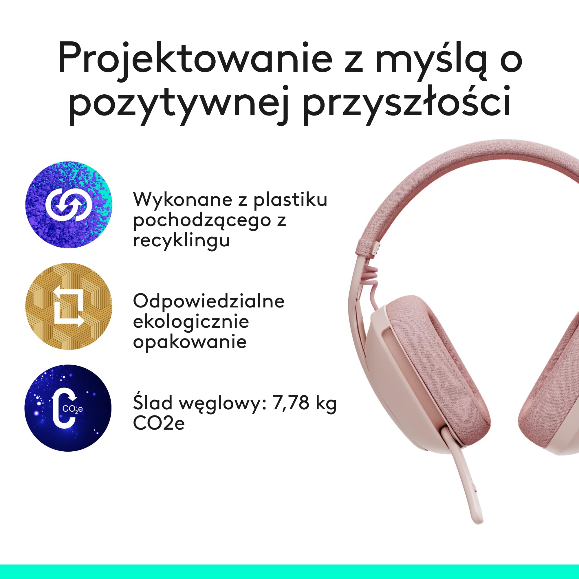 Logitech Zone Vibe 100 Lekkie bezprzewodowe słuchawki nauszne z mikrofonem z redukcją szumów, Zestaw słuchawkowy Bluetooth, dla Teams, Google Meet, Zoom i Mac/PC - Różowy