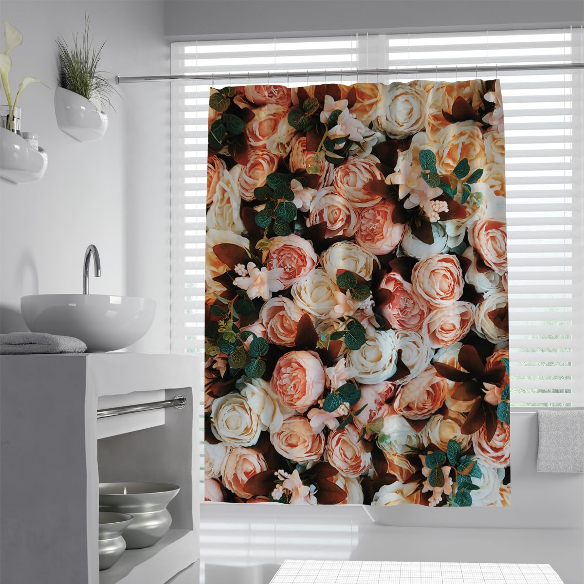 UIRINGART Vintage Rose Bush Shower Curtain W90xL180cm Retro Floral Bouquet Pattern Waterproof Quick Dry Rustproof Grommets Bath Drape with Hooks