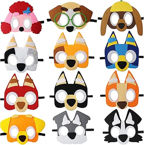 Paquete de 12 máscaras de fieltro para cachorros, regalos de fiesta para niños, suministros de fiesta temática de perros, cosplay, regalo de