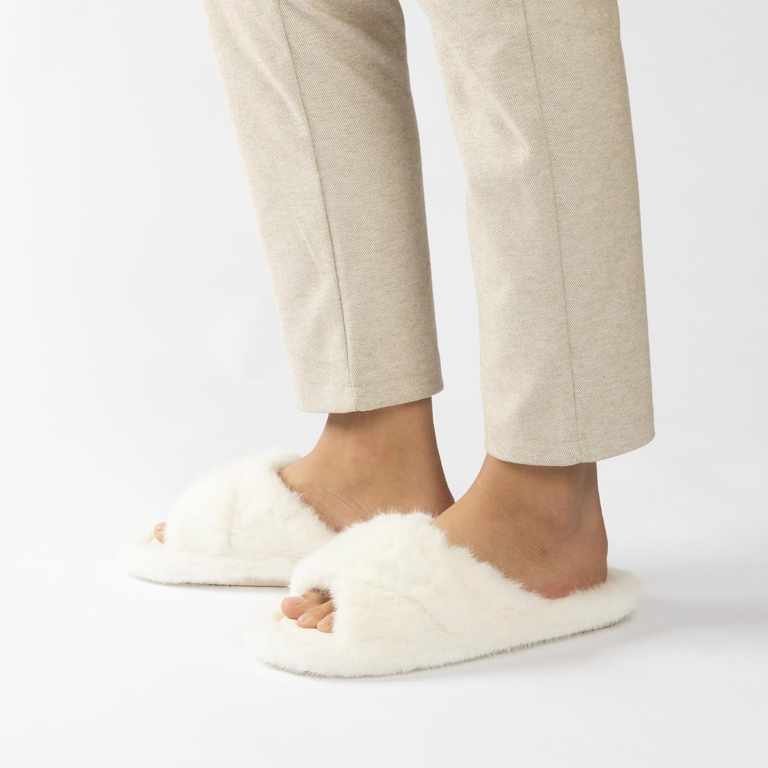 Women's Fuzzy Slippers Cross Band Slippers for Women House Shoes for Women Memory Foam Open Toe Quiet - Image 2