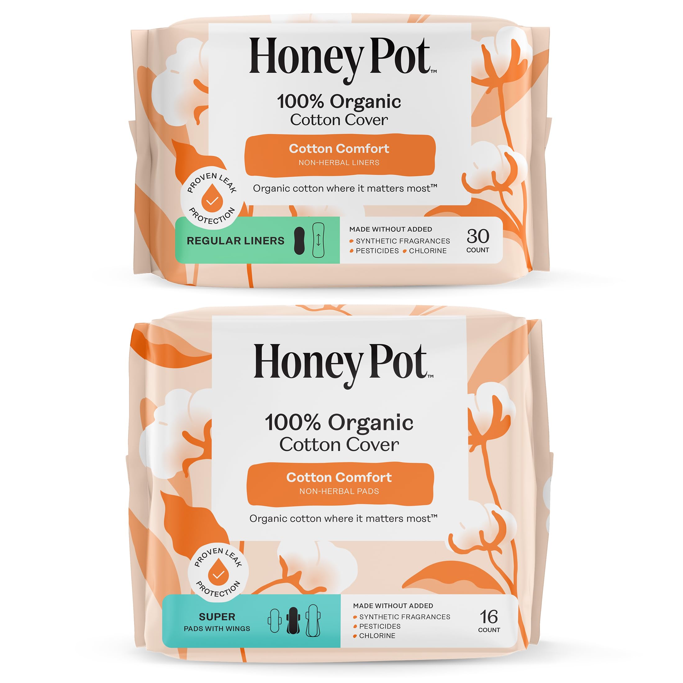 The Honey Pot Company - Non-Herbal Super Pads Everyday Liners Bundle - Sanitary Pads for Women - Organic