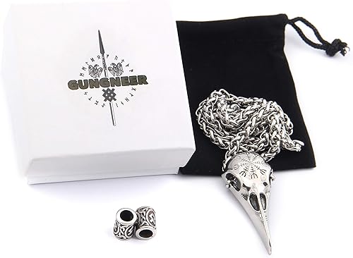 Miniatura 2 de Collar de calavera de cuervo vikingo nórdico, acero inoxidable, martillo de Thor, joyería para hombres y mujeres, cuentas de barba vikinga, regalo