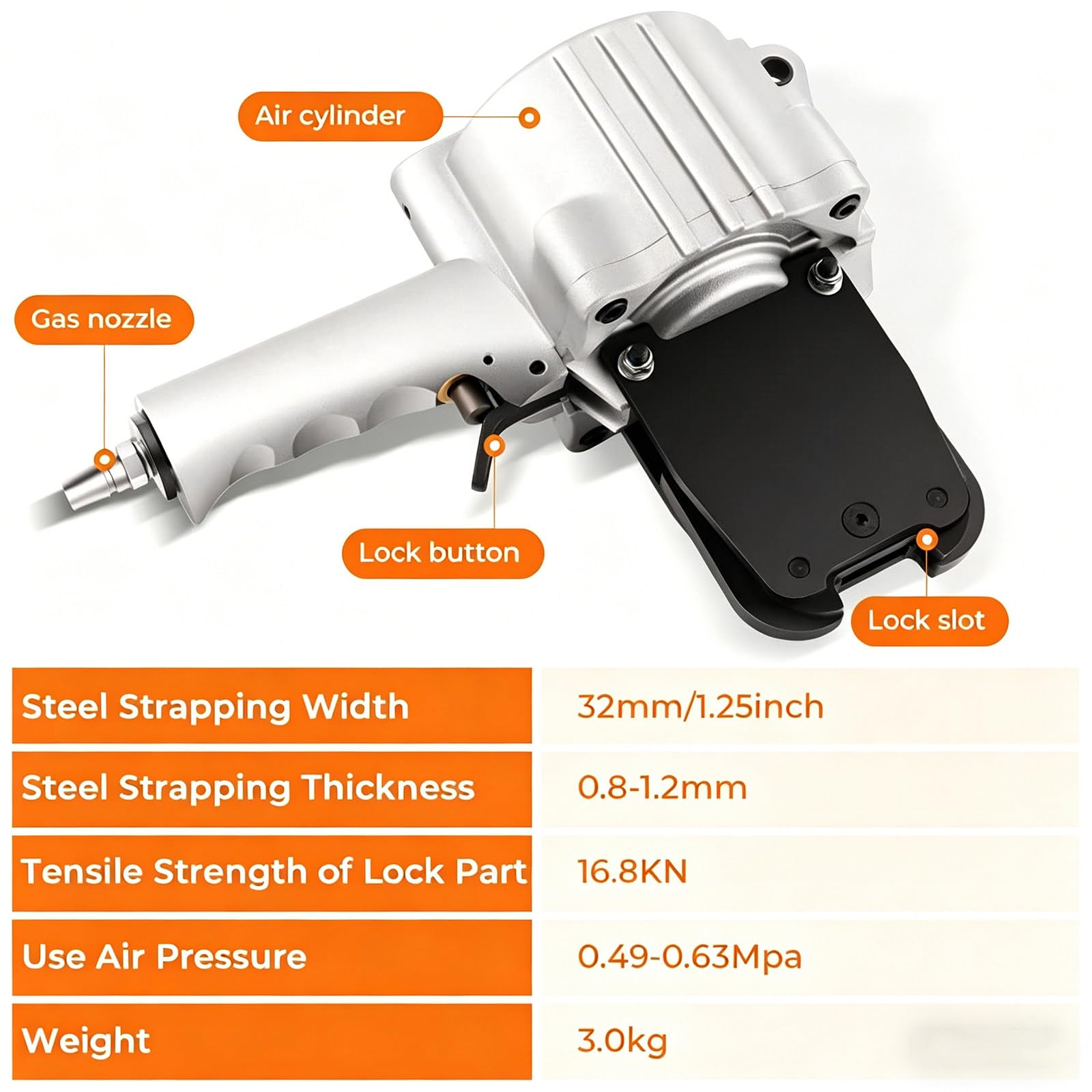 Metallumreifungswerkzeug, robuster Spanner und Schneider-Versiegeler, 8500N hohe Zugkraft, tragbare Industrieverpackung für 32 mm Metallband, langlebig und effizient