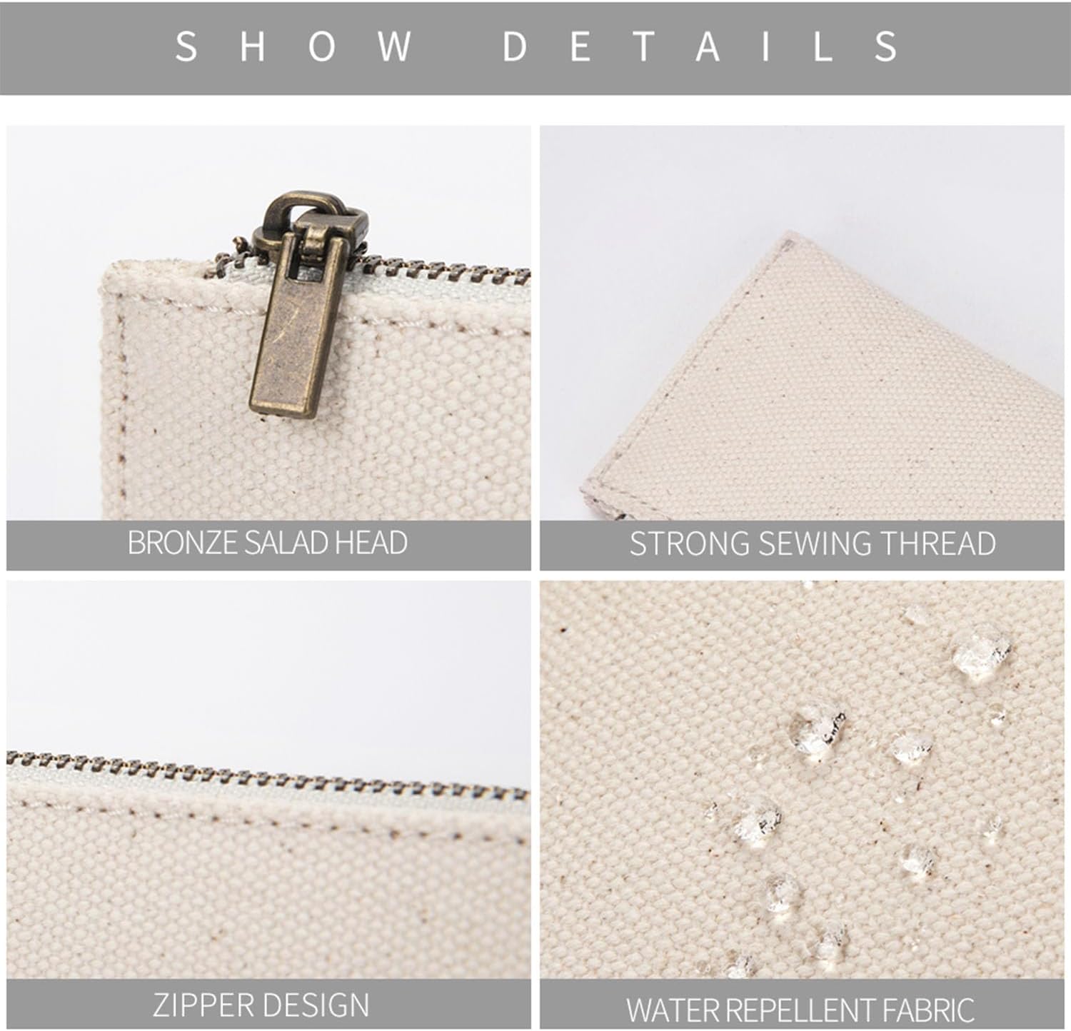 Canvas Pencil Case Slim Pencil Pouch with Cotton Canvas Zipper Pencil Case Bag Simple Stationery Pouch Bag (Beige, S) - Image 3