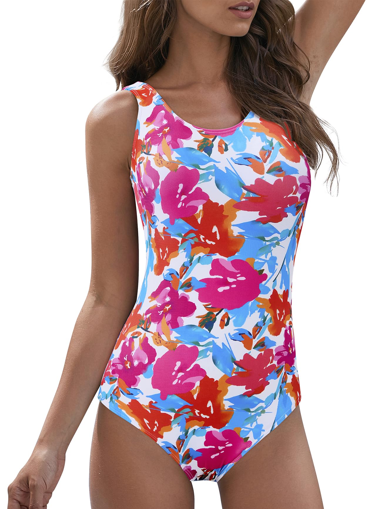American Trends Modest Criss Cross Back One Piece Swimsuit Women Full Coverage Floral Print Long Torso Swim Suits