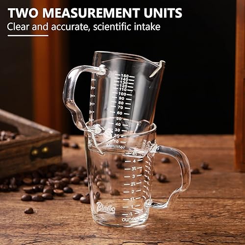 Miniatura 3 de BINCOO Tazas de café expreso de 5.1 fl oz con mango y doble escala, 4.05 onzas, vaso de medición de vidrio de doble boquilla, taza de leche para