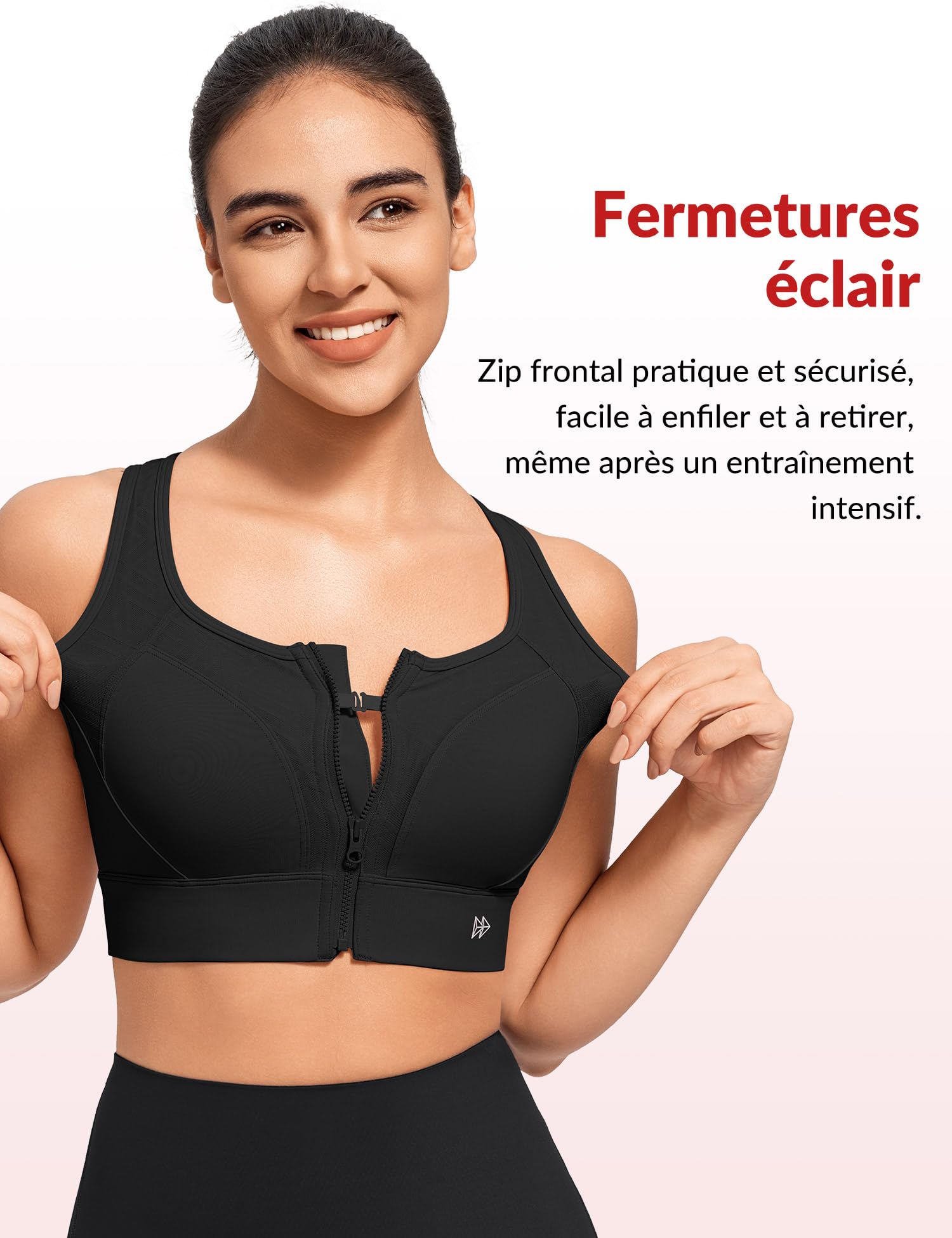 Yvette Soutien-Gorge de Sport Femme | Fermeture éclair sur le devant, grandes tailles, dos nageur, coussinets intégrés, facile à enfiler et à retirer
