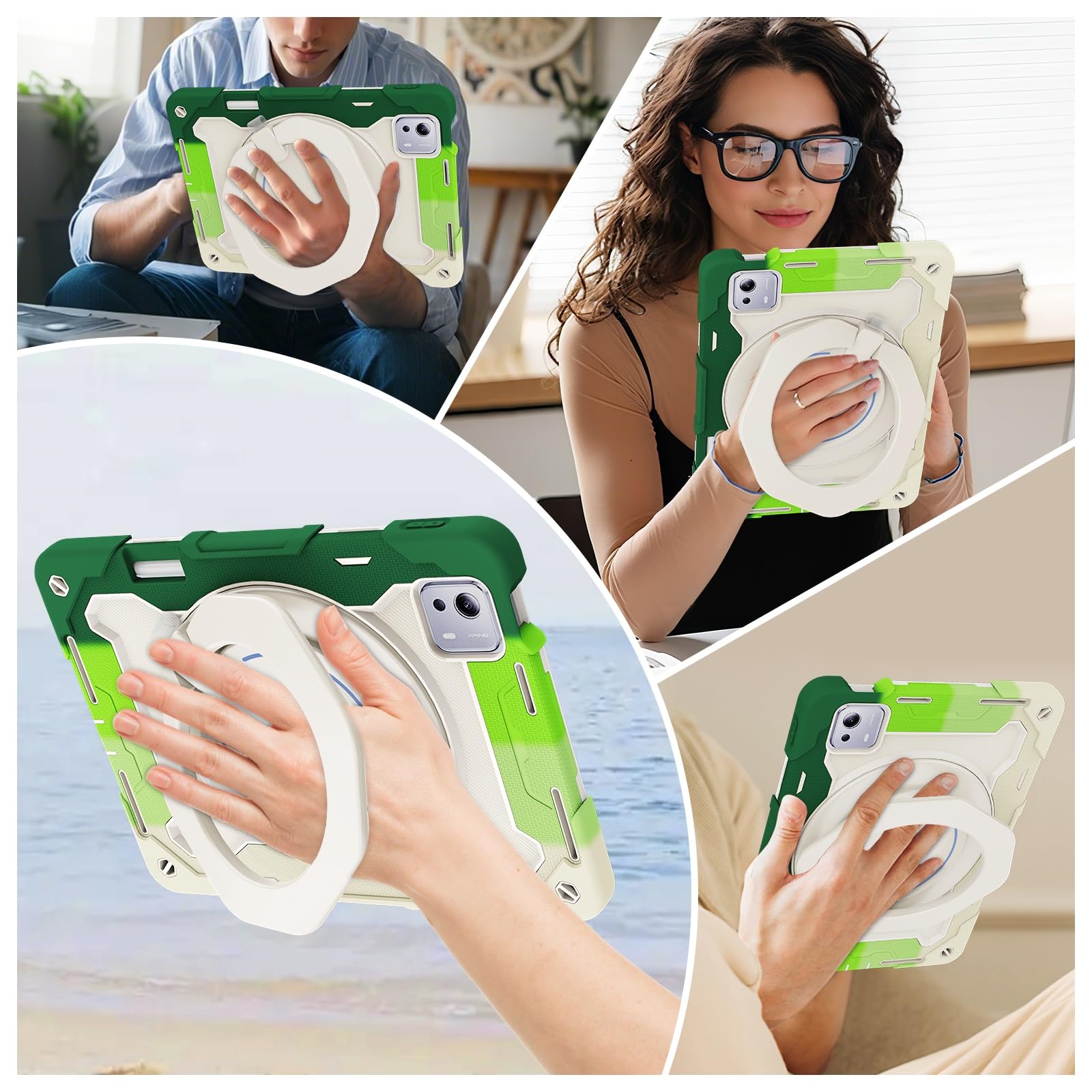 Custodia protettiva completa, resistente, per Xiaomi Pad 7S Pro da 12,5 pollici, supporto girevole a 360°, tracolla, portapenne e anello per impugnatura, copertura antiurto, per bambini e adulti