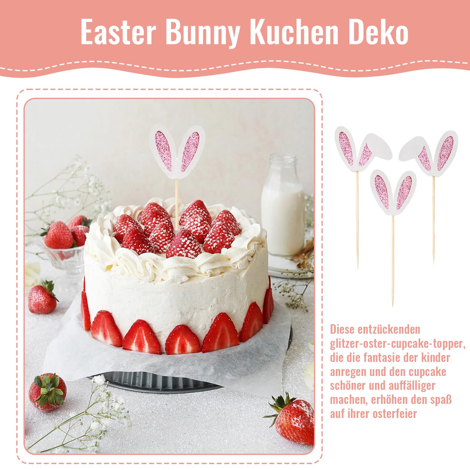 Esshogo Easter Bunny Cake Decoration, Pack of 12 Rabbit Ears, Cake Decoration, Rabbit, Cupcake Decoration, Rabbit - Image 4