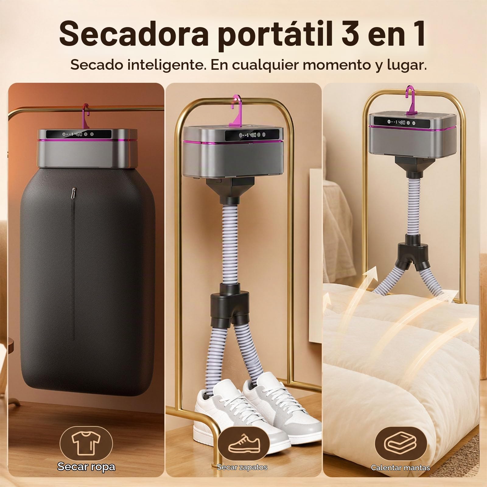 Secadora De Ropa Compacta Con Mando a Distancia,Zapatos y Edredones | Todo Un Solo Aparato,Cuenta Con 2 Niveles De Temperatura y 8 Ajustes De Temporizador,Ideal Para Viajes y Uso Doméstico