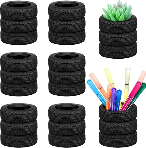 Tenceur 8 piezas de soporte para bolígrafos en forma de neumático, decoración de escritorio para hombres, soporte para maceteros en forma de