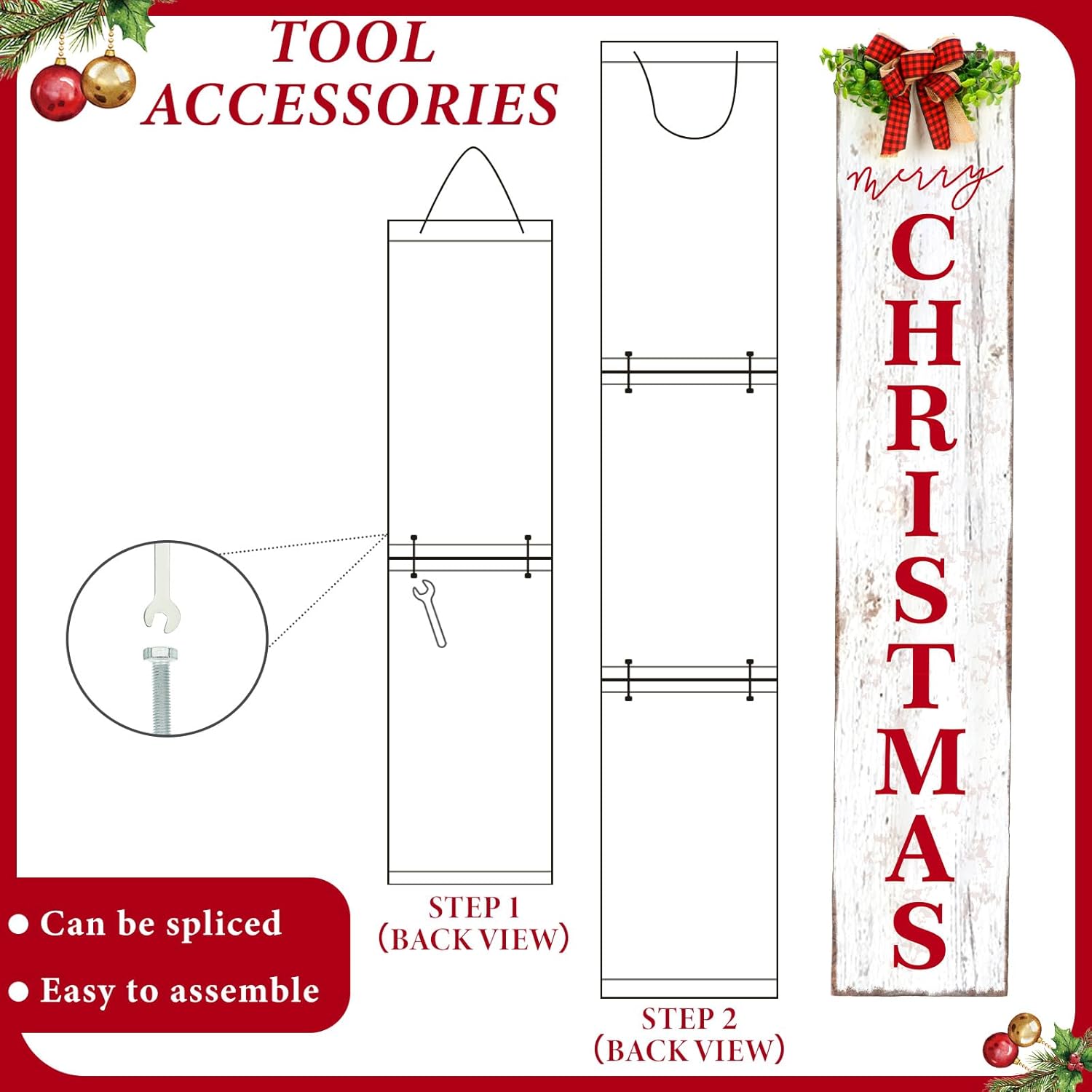 Christmas Porch Sign Merry Christmas Hanging Decor 42'' Rustic Vertical Welcome Wooden Sign with Lanyard Bowknot for Outdoor Home Front Door Porch Patio Deck Wall Indoor Farmhouse