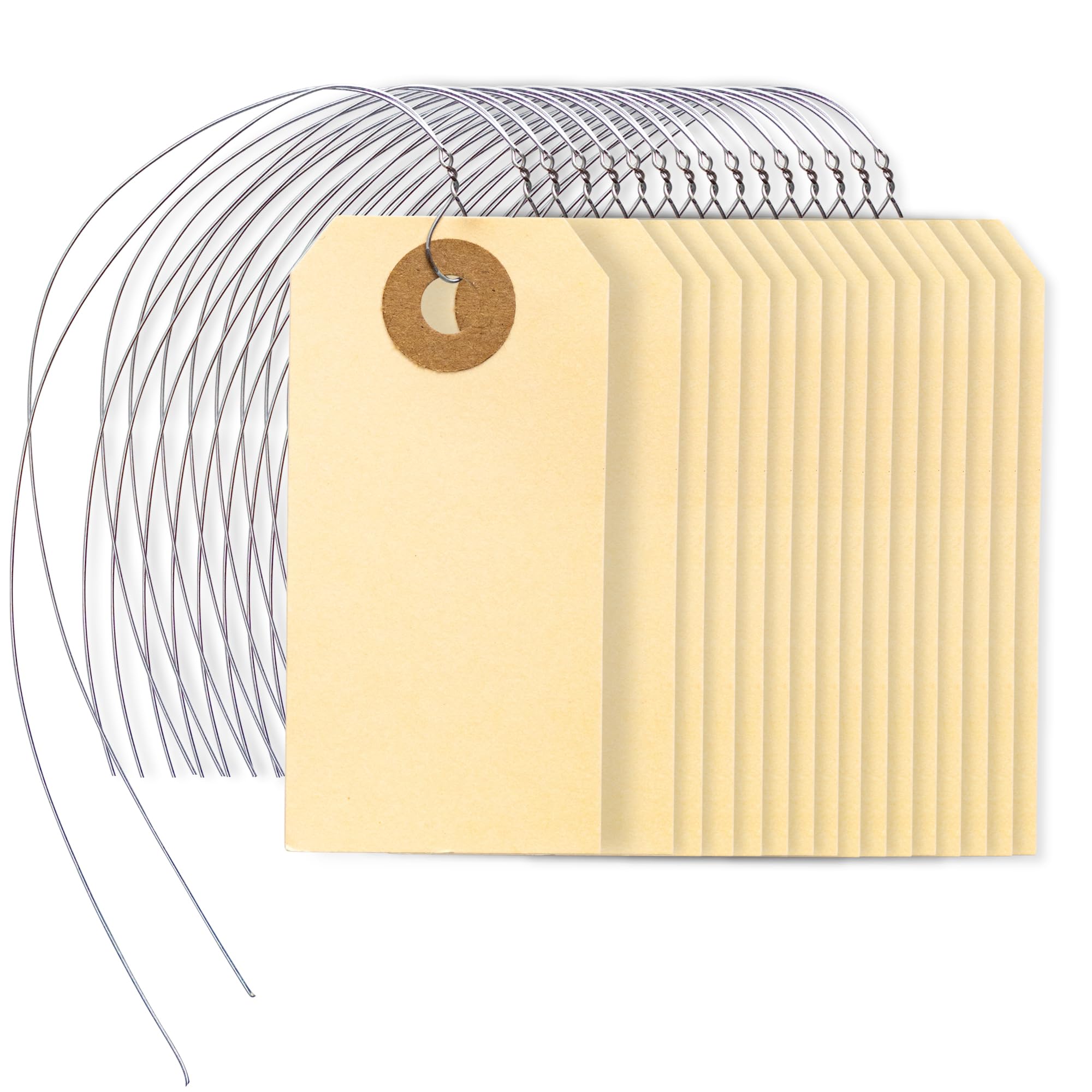 Perco Manila Shipping Tags with Metal Wires — Small Durable Blank Paper Tags 2¾″ x 1⅜″ — Ideal for Labeling and Inventory Use — Box of 500