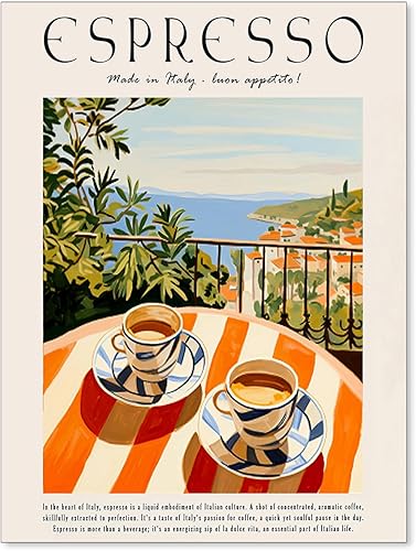 MWZUPQ Póster vintage de café expreso italiano, arte de pared de comida italiana, impresiones de bebidas de viaje, decoración retro de pared de