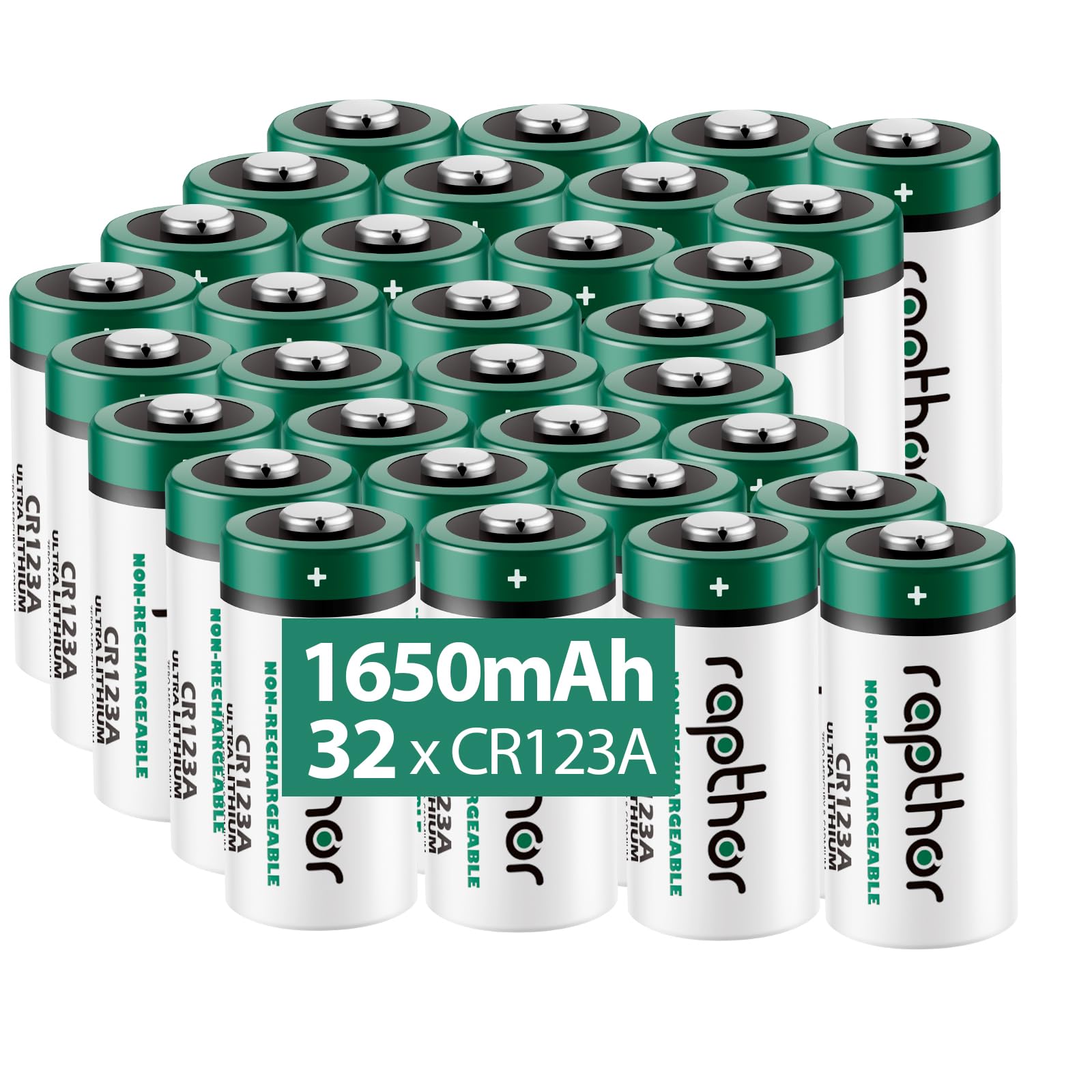 1650mAh CR123A 3V Lithium Battery CR123 / 123A / 123 / CR17345 with Built-in PTC for Flashlight Toys Smoke Sensor Alarm System Microphones (32Pack)