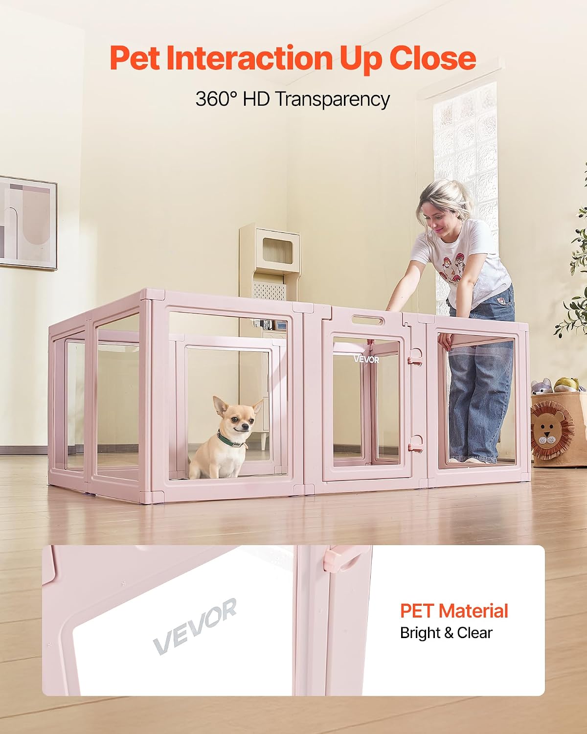 VEVOR Clear Acrylic Dog Playpen Indoor, 60x39x23 in Plastic Pet Playen for Medium Sized Dogs, Easy Assemble Waterproof Transparent Puppy Playpen, Easy to Clean, Durable Indoor Pet Dogs Cats Birth Kit