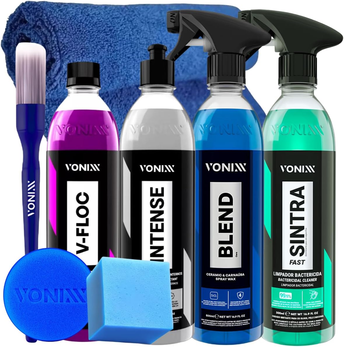 Kit Lavagem Automotiva Carro Moto V-Floc Blend Spray Sintra Fast Intense Pano Aplicador Pincel