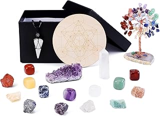 Jovivi Bulk Healing Crystals Set Include 7 Raw & Tumbled Chakra Stones, Amethyst Cluster, Mini Crystal Tree, Clear Quartz ...