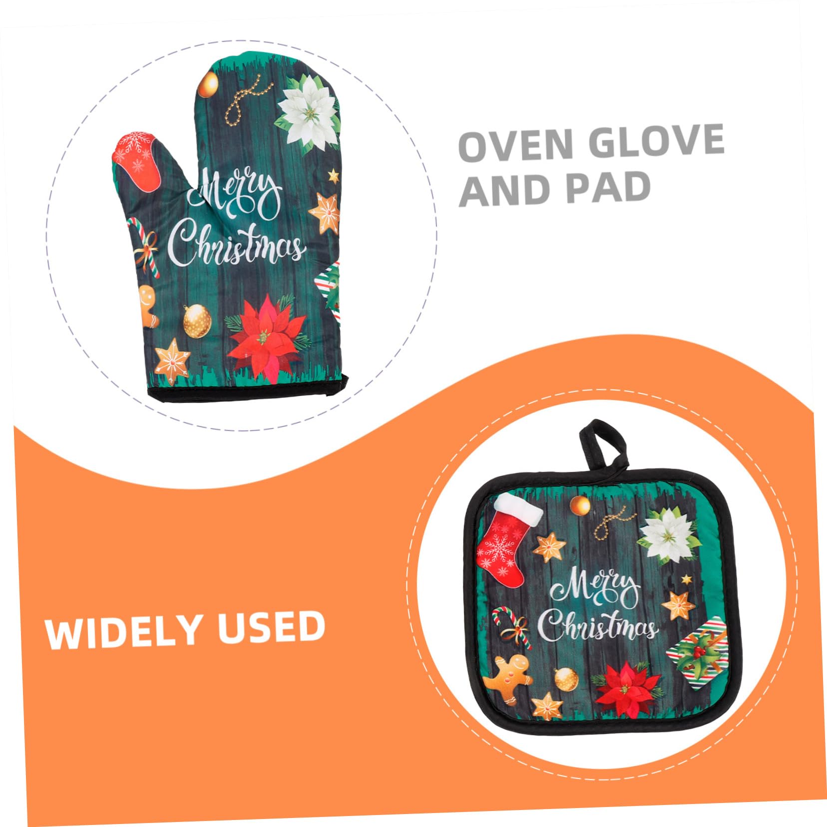LABRIMP 2juegos Guantes De Horno Navideños y Manteles Individuales Resistentes Al Calor De Guantes y Salvamanteles para Cocina Diseño Clásico De Navidad Aislantes y Antideslizantes