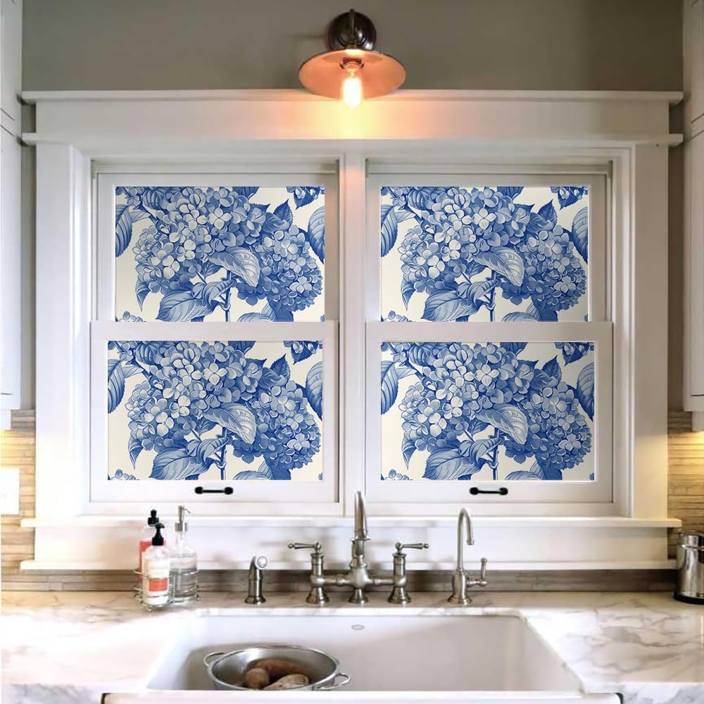 18"x236" White Navy Blue Hydrangea Flower Vintage Peel and Stick Self Adhesive Wallpaper Removable Contact Paper Stick on Easy Peel Off Wall Paper for Kitchen Bedroom Bathroom