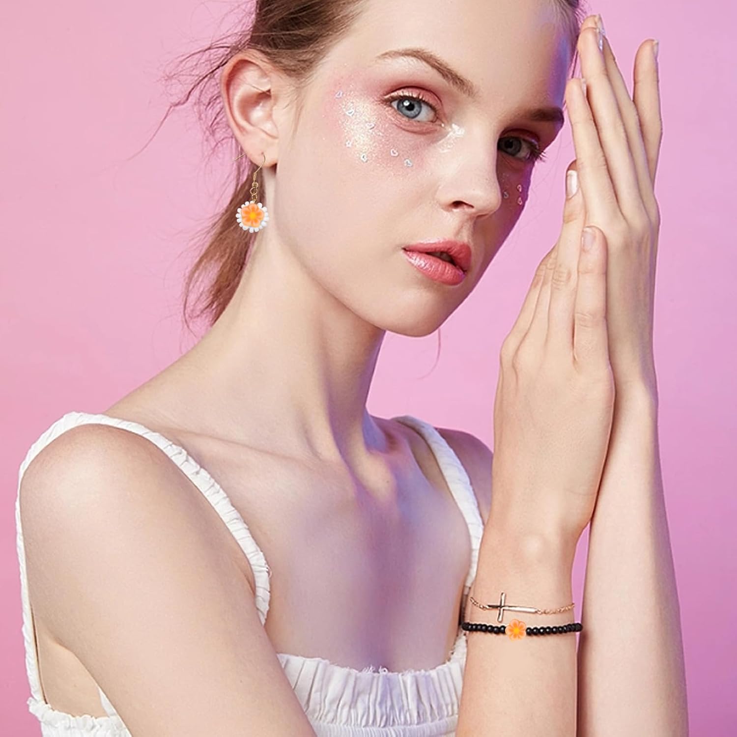 Honbay 200PCS 9mm Assorted Colors Flower Bead Charms Polymer Clay Beads Mini Flower Beads Floral Spacer Beads Loose Beads with Holes for Jewelry Making DIY Craft Accessories - Image 5