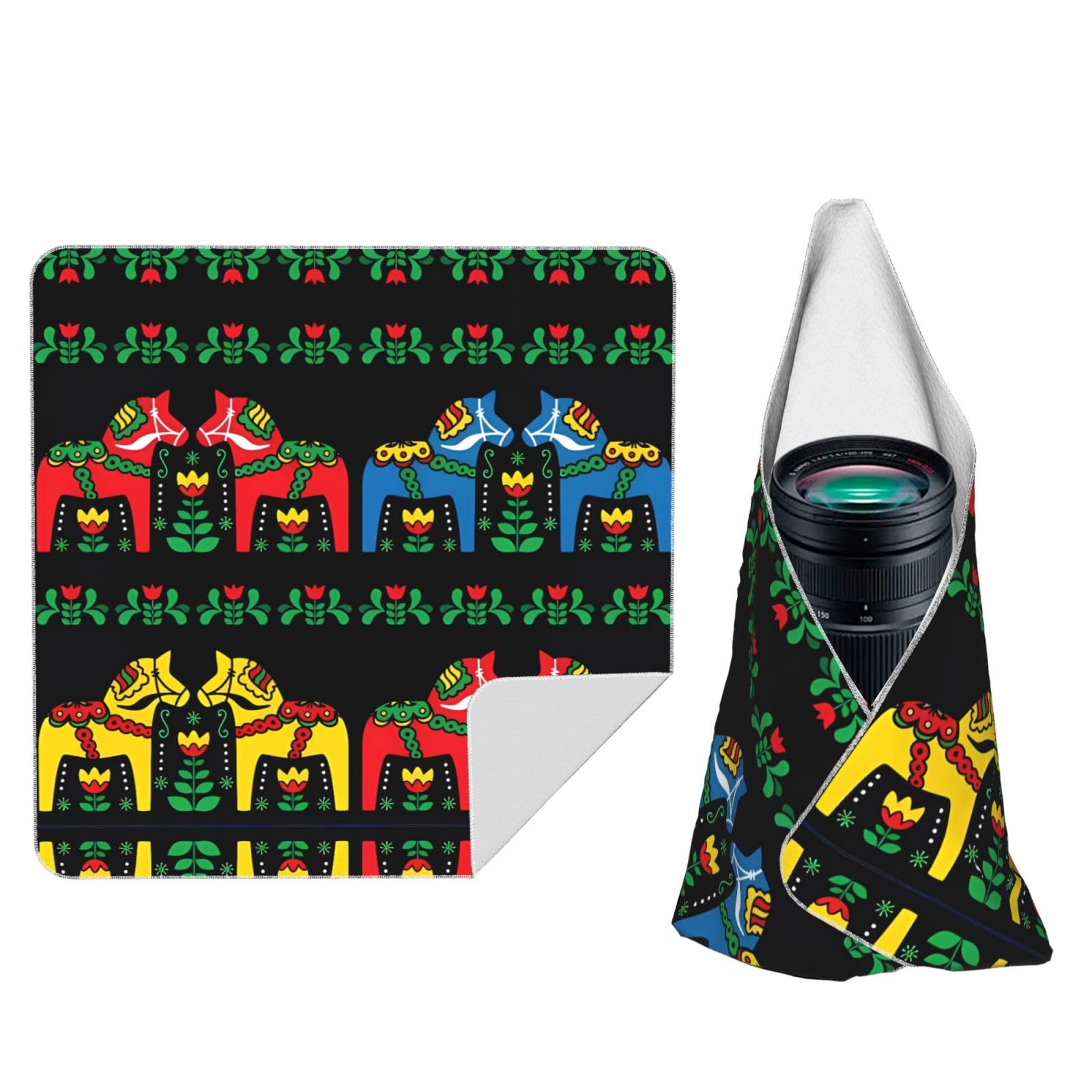 Zhaoyugoods Black Runner Swedish Dala Horse Folk Camera Wrap Cloth