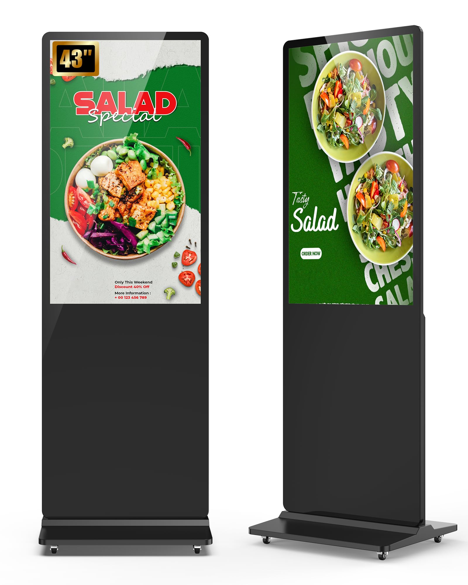 SIOXCFZ 43-inch Indoor Floor Standing Digital Signage Display, 2K FHD LCD Screen Android OS Kiosk Stand with 2 Speakers, Auto Media Display Advertising Player Supports Remote Control