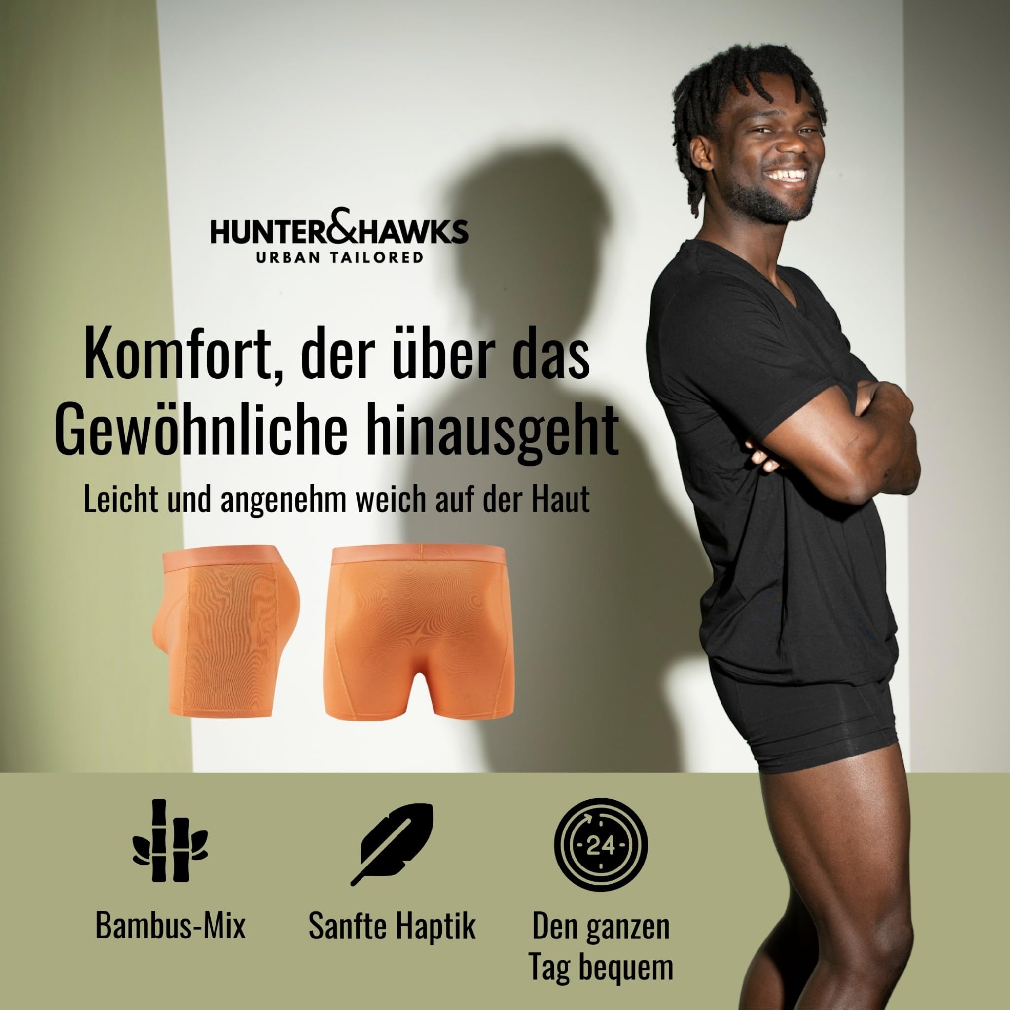 Hunter&Hawks Boxershorts Herren 3er Pack Bambus | Antibakteriell & Atmungsaktiv Unterhosen | Weiche Unterwäsche Boxer | Cool Dry Trunks | Anti-Reibung | Größen S-6XL