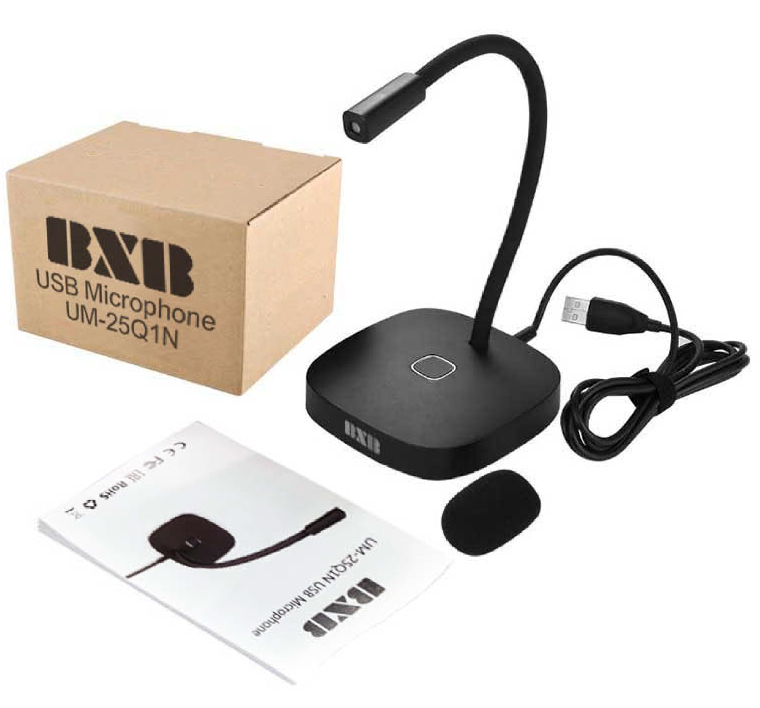 BXB Microfono USB per computer, microfono a condensatore Plug & Play con pulsante Mute e LED, cancellazione del rumore, compatibile con Windows e Mac, perfetto per podcasting, giochi, registrazione e