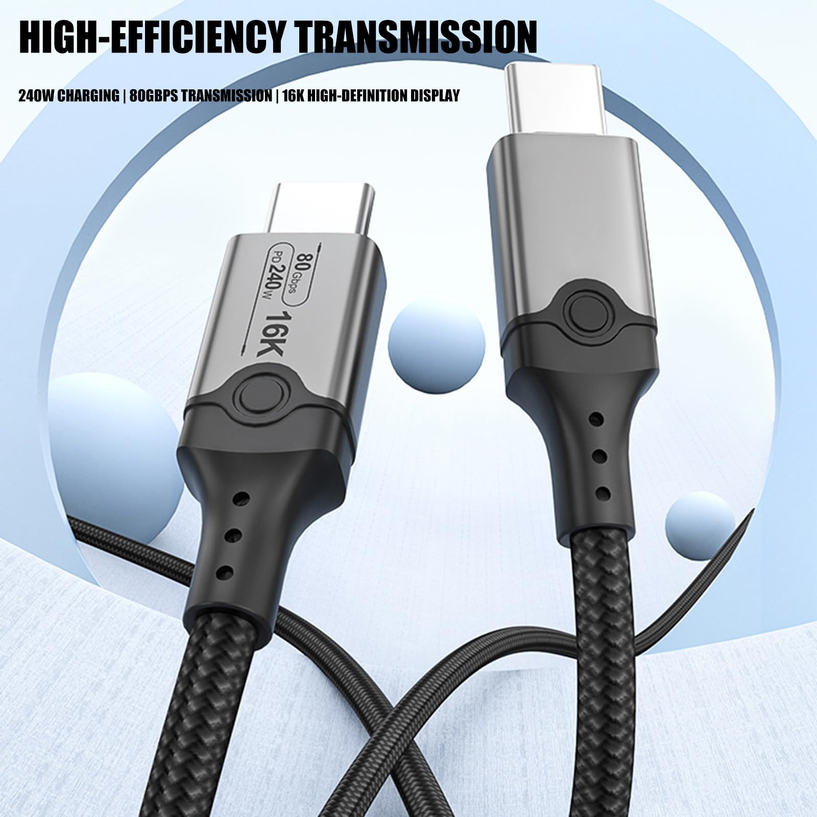 Câble USB C vers USB 5 80 Gbit/s 16 K @ 60 Hz 240 W Charge rapide Câble de données Vidéo pour smartphone et ordinateur portable