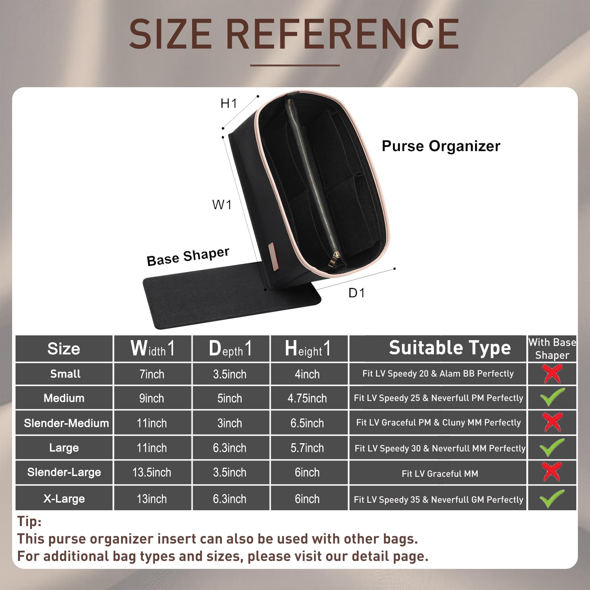 Doxo Purse Organizer Insert for Handbags & Base Shaper 2pc Set, Compatible with Speedy 25 Bag Organizer, Lepliage S,Nererfull,ONTHEGO,Carryall,Graceful,Noe,Book Tote Bag and More(M-Black)