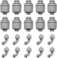 HDHAODA 1/2 Inch Liquid Tight Conduit Connectors - 10 Straight & 10 90° Angle Non-Metallic PVC Fittings, UL Listed, 20-Pack Grey