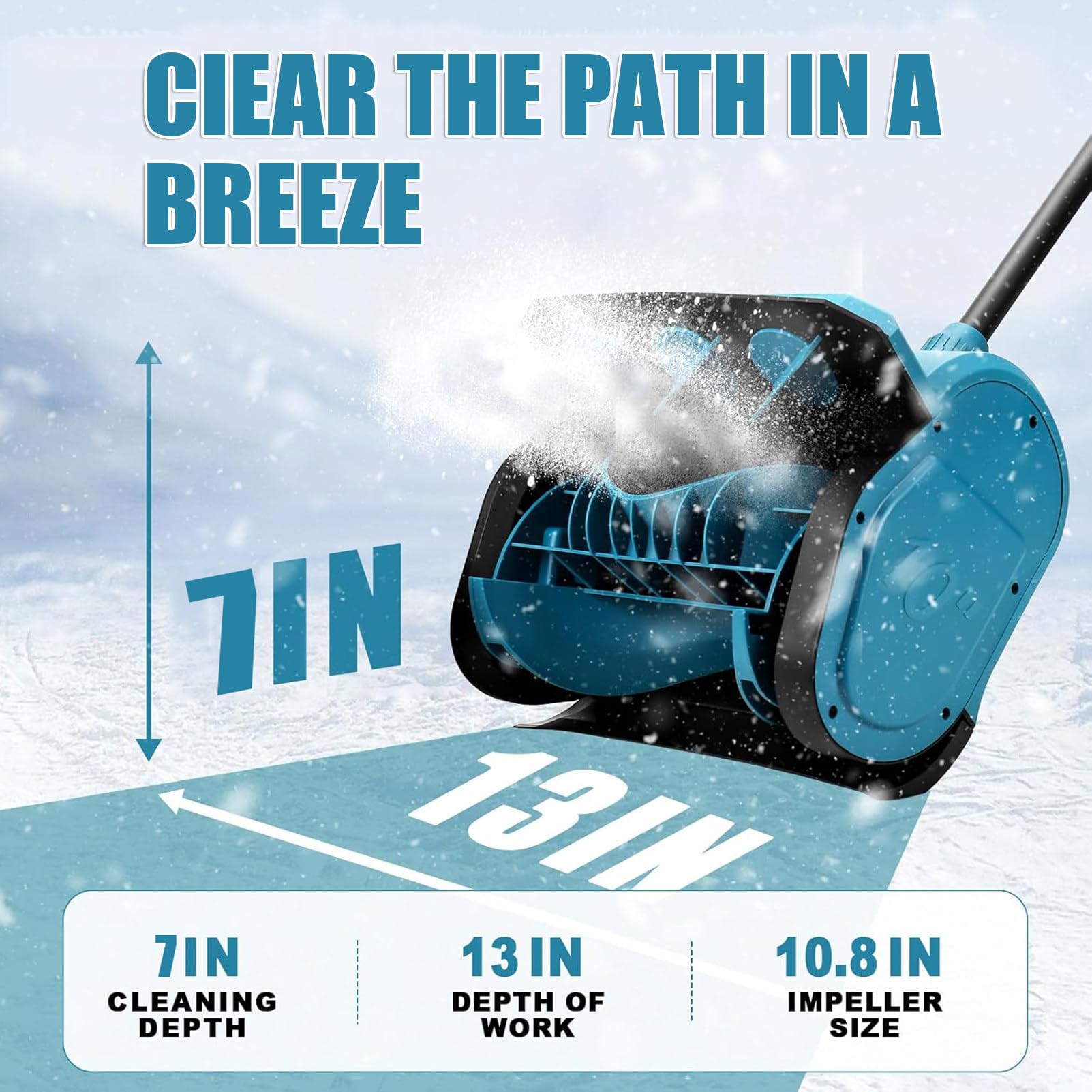 Spazzaneve elettrico, senza fili, pieghevole, con motore brushless per una rimozione efficiente della neve, distanza di lancio di 7,9 m, ideale per la pulizia invernale