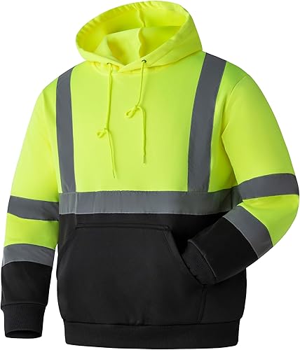 Ubon Hi Vis - Sudaderas con capucha para hombre, alta visibilidad, reflectantes, de seguridad, ropa de trabajo, trabajo, parte inferior negra