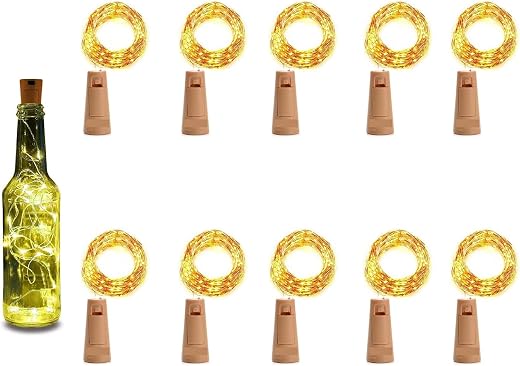 Apollo Universe Xeus 20 LED Cork Copper Wire String Lights, 2M/7.2FT Battery Operated (Warm White), Pack of 10