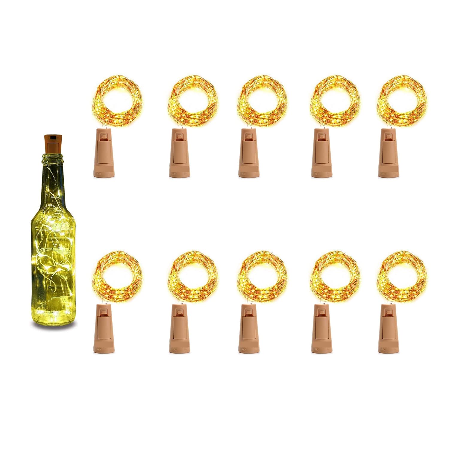 Apollo Universe Xeus 20 LED Cork Copper Wire String Lights, 2M/7.2FT Battery Operated (Warm White), Pack of 10