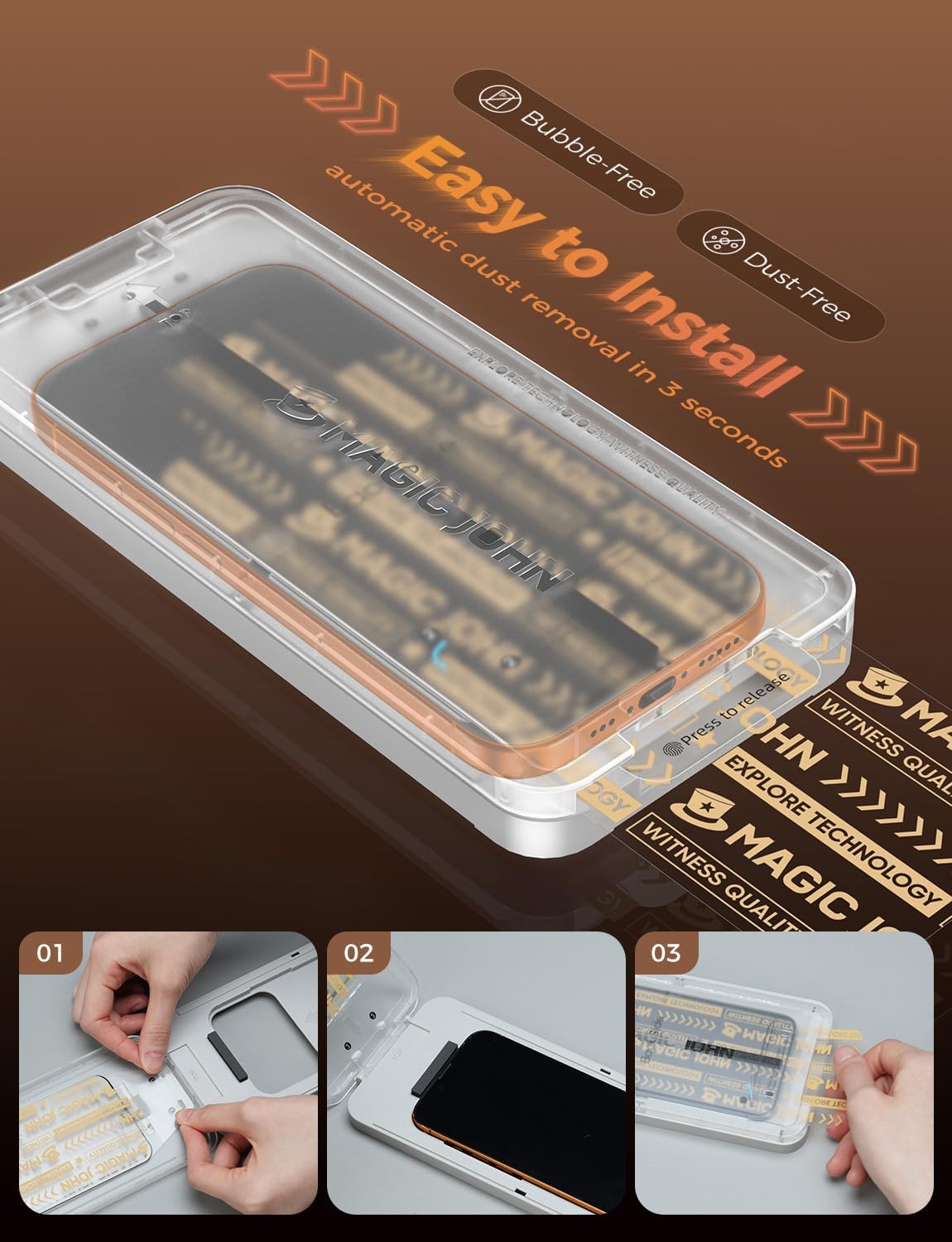 MAGIC JOHN 3rd Gen Upgraded for iPhone 17 Pro Max Screen Protector 6.9 Inch,HD Clear,Shatterproof Tempered Film,Auto Dust-Elimination,Bubble Free,Easy Installation,2 Pack