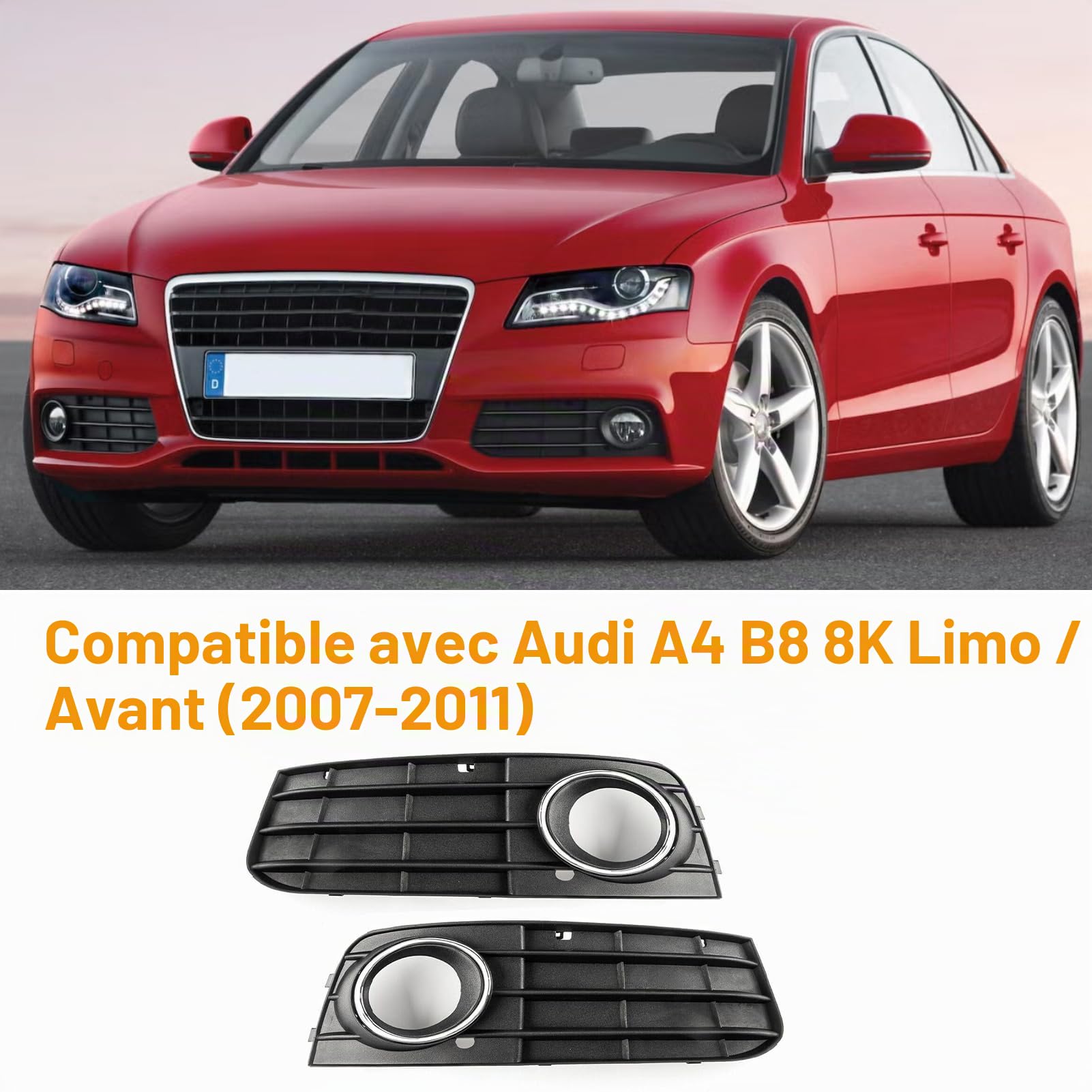 TTCR-II 2PCS Caches Antibrouillard Compatibles avec Audi A4 B8 8K 2009-2011 | Grille de Phare antibrouillard Gauche + droite A4 B8 8K Cadre Calandre anti-brouillard 8KD807681/8KD807682-Noir