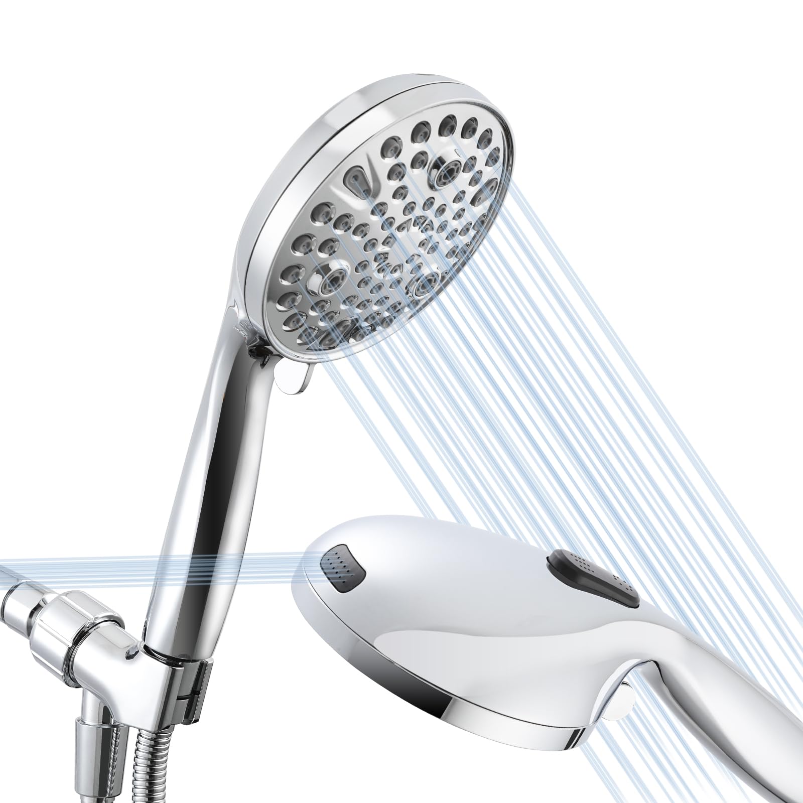 Essbhach High Pressure Shower Heads with Handheld, As Seen On Tv 10-mode Detachable Handheld Shower Head with 59" Hose, Built-in Power Wash to Clean Tub, Tile & Pets, Adjustable Bracket