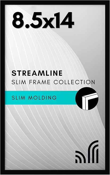Americanflat 8.5x14 Picture Frame with Shatter-Resistant Glass - Streamline Collection - Thin Border Picture Frame for Wall Display - Hanging Hardware Included - Black