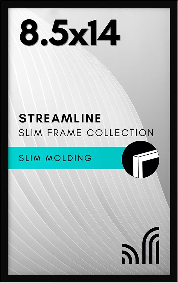 Americanflat 8.5x14 Picture Frame with Shatter-Resistant Glass - Streamline Collection - Thin Border Picture Frame for Wall Display - Hanging Hardware Included - Black