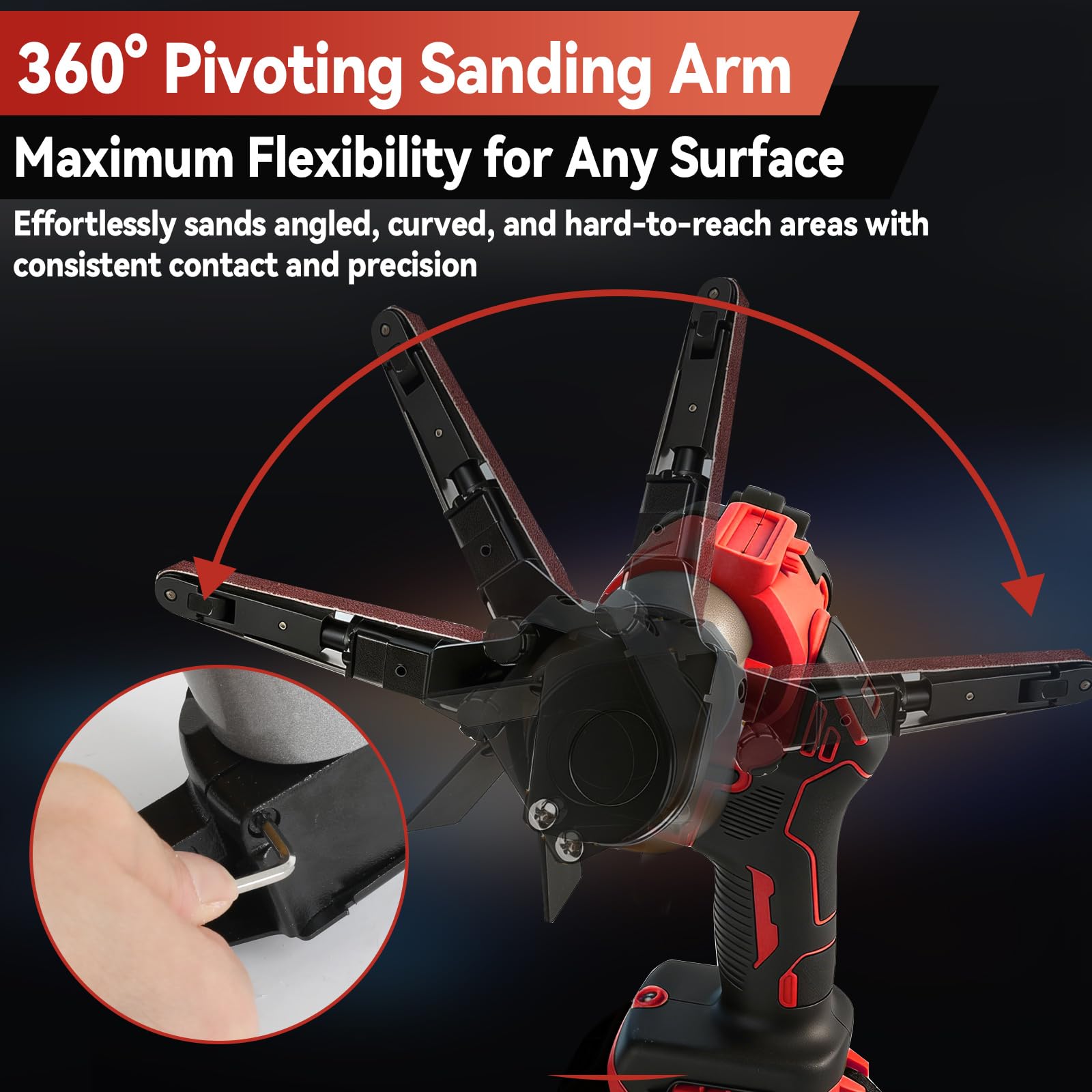 Akku-Bandschleifer Kompatibel mit Milwaukee M18 18V Akku, 0-13000RPM Bürstenloser Detailschleifer, 360° Verstellbarer Bandschleifer mit 20 Schleifbändern für Holz, Metall, Kunststoff