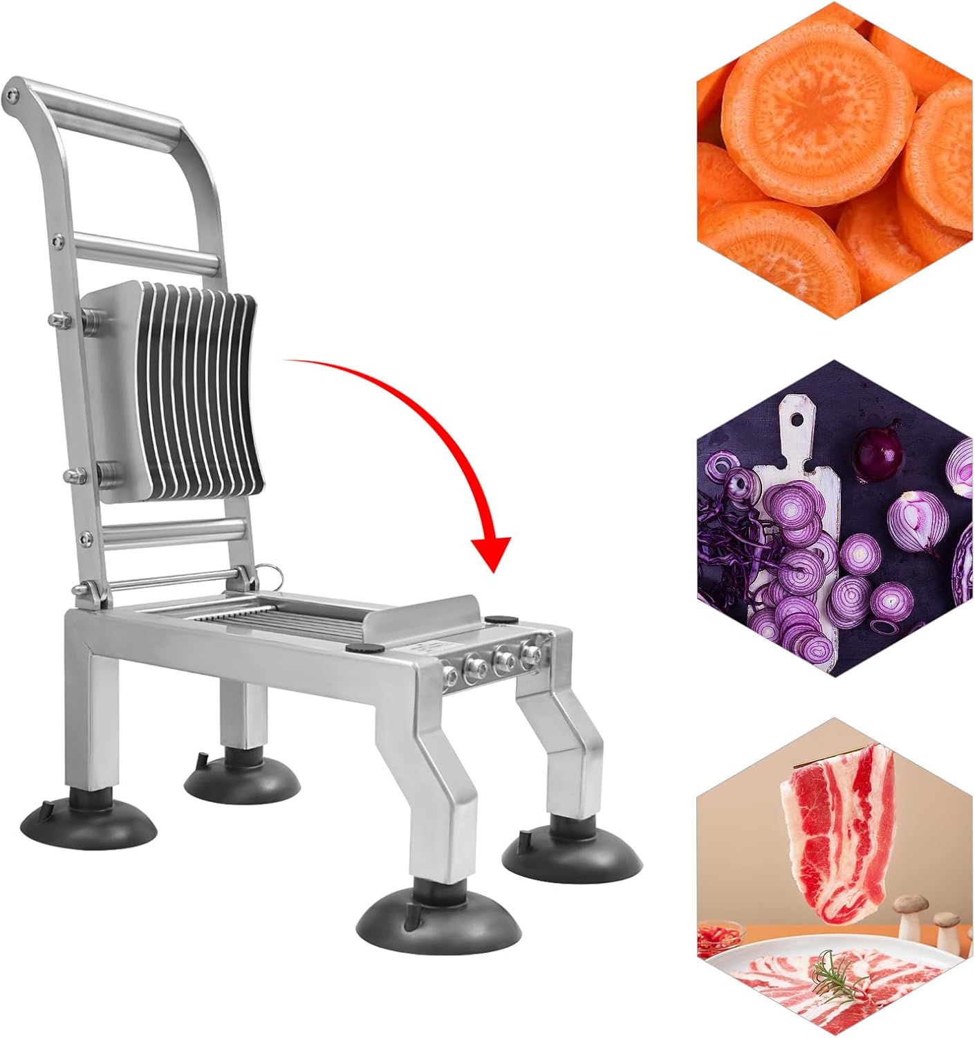 Commercial Vegetable Cutter Fruit Slicer, Extra Heavy Duty Onion Cutter Chopper Tomato Slicer 10mm Slicing Thickness for Fruits and Vegetables