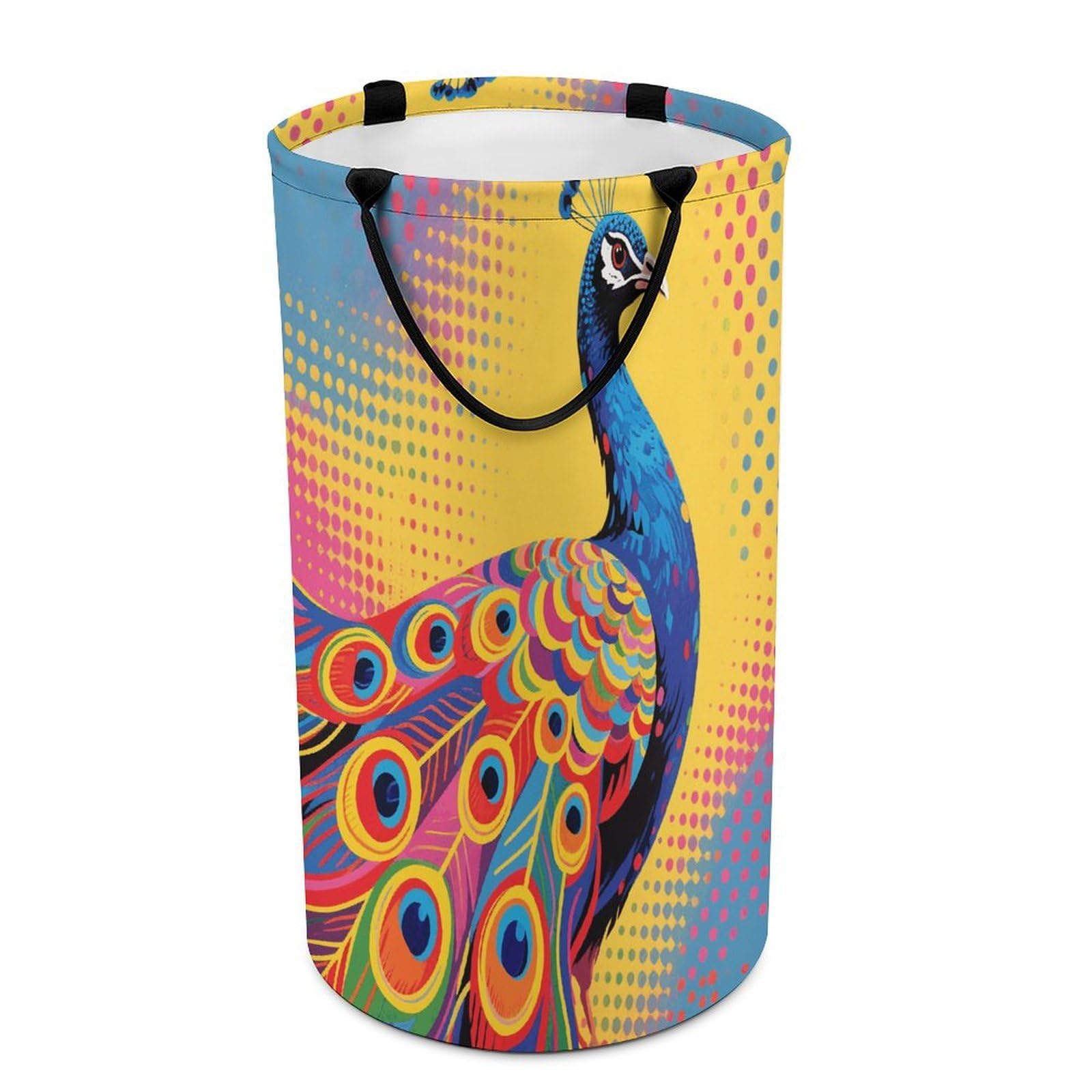 Peacock Pattern Laundry Basket with Handles Large Collapsible Laundry Bag Freestanding Waterproof Clothes Hamper Decor Storage of Dirty Clothe for Family Bathroom 86L