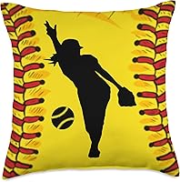 Vista 1 de Chicas Softbol Jugador Regalos Fastpitch Softbol Divertido Lanzamiento Almohada de 18.0 x 18.0 in, Multicolor
