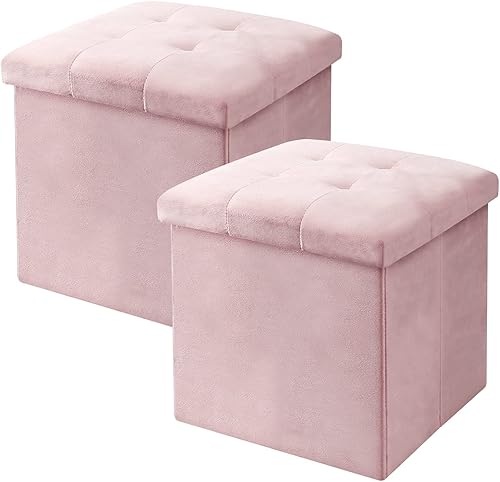 DEARYOU Cubo otomano de almacenamiento rosa, cuadrado otomano plegable de almacenamiento, otomana pequeña con asiento acolchado de espuma, 12