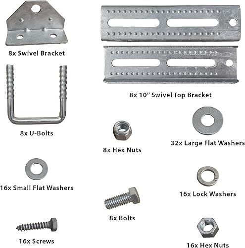 Miniatura 8 de Kit de soporte de litera giratoria galvanizado de 10 pulgadas con accesorios para remolque de barco, se adapta a miembros cruzados de 2 x 3,